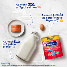 Enfagrow Premium Toddler Nutritional Drink with milk, salmon, egg, and milk bottle on a light background