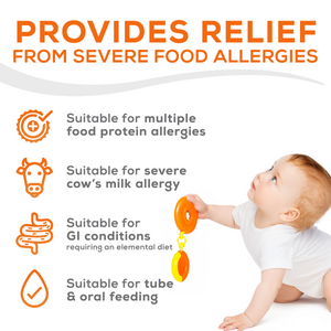 Provides Relief from severe food allergies; Suitable for multiple food protein allergies, for severe cow's milk allergy, GI conditions requiring an elemental diet and for tube & oral feeding