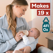 [49668588298]Woman holding a baby and feeding them from a bottle with text indicating bottle capacity.