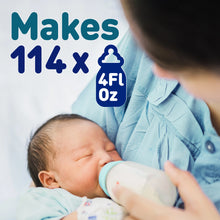 [42732441174197]Person holding a baby and a bottle with text indicating product capacity.