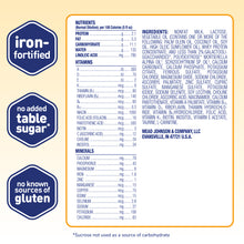 [49668523658,49668523594][8142192115818,8142193164394]Nutrition facts panel for a nonfat milk-based product on a white background, with blue callout badges reading iron- fortified, no added table sugar, and no known sources of gluten.