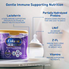 Enfamil Optimum Gentlease packaging with text highlighting immune-supporting ingredients on a white background.