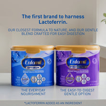 Two Enfamil milk formula containers on a white surface with a neutral background.