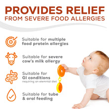 Provides Relief from severe food allergies; Suitable for multiple food protein allergies, for severe cow's milk allergy, GI conditions requiring an elemental diet and for tube & oral feeding
