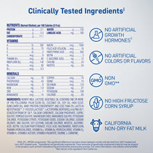 Nutritional label with clinically tested ingredients on a blue background