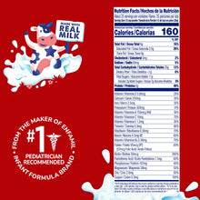 Nutrition label for a product made with real milk on a red background
