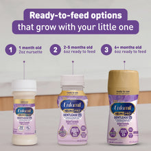 Enfamil baby formula bottles with packaging information on a neutral background