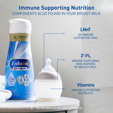 Enfamil Optimum bottle with text about immune supporting nutrition components